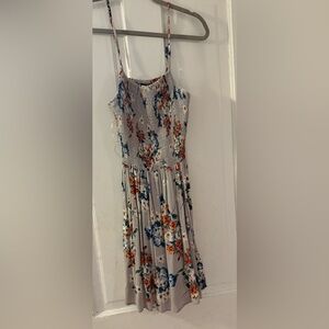 gray and floral dress